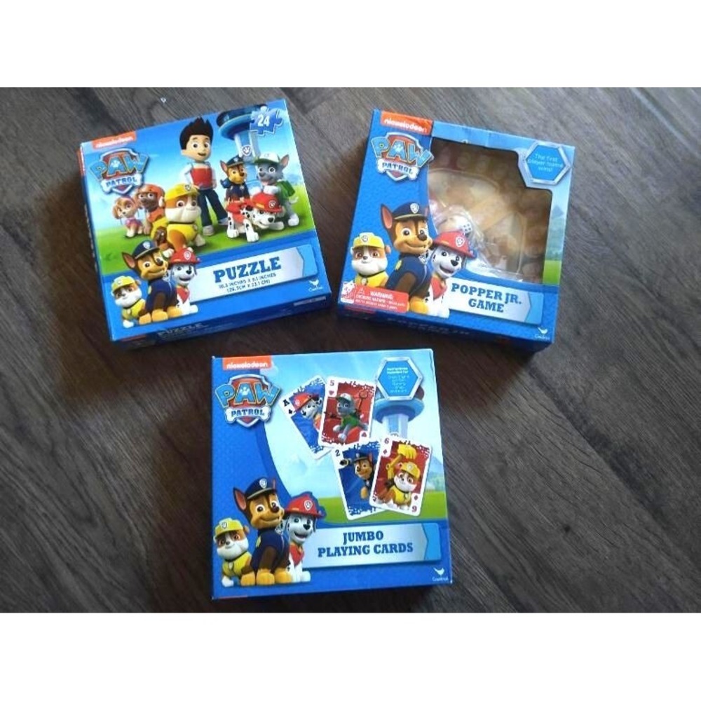 Paw Patrol Nickelodeon Popper Jr Game Puzzle Jumbo Playing Cards Lot 3pc NEW